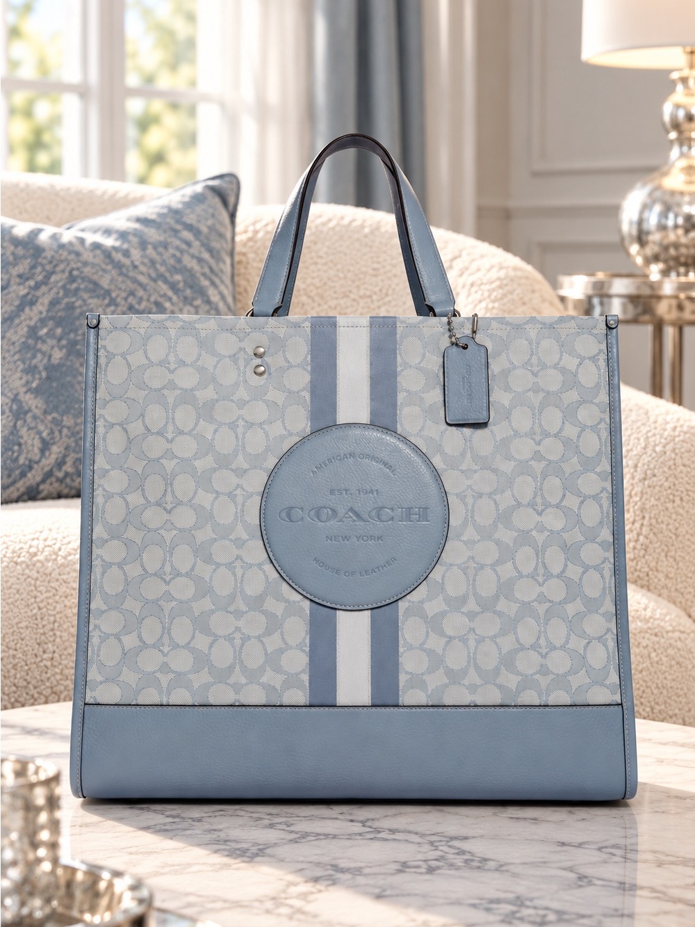 NEW Coach Dempsey Tote 40 C8418 Silver Marble Blue Multi (NWOT)